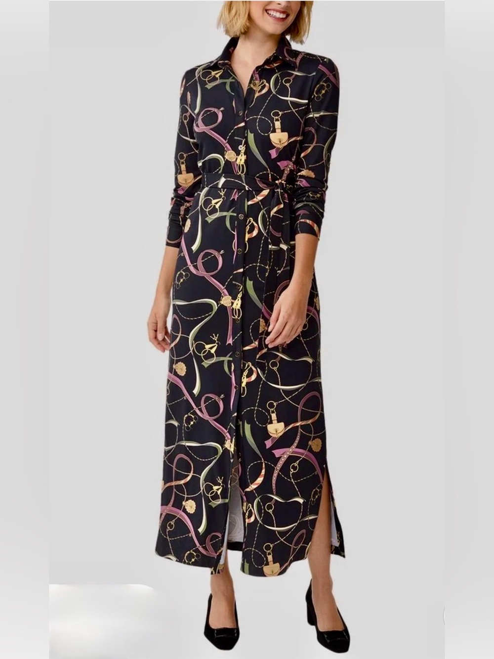 J. McLaughlin Amory Maxi Shirt Dress with Chain Print size Small